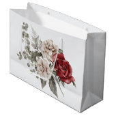 Red Gray & Cream Boho Blume Bouquet Große Geschenktüte (Vorderseite Schrägansicht)