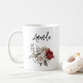Red Gray & Cream Boho Blume Bouquet Kaffeetasse