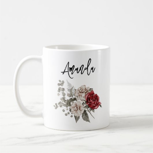 Red Gray & Cream Boho Blume Bouquet Kaffeetasse (Links)