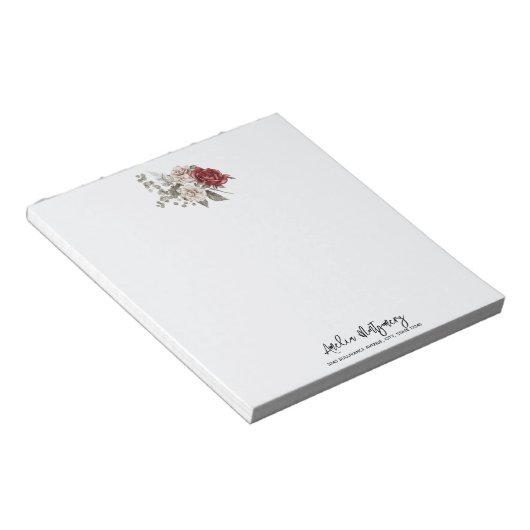Red Gray & Cream Boho Blume Bouquet Notizblock (angewinkelt)