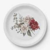 Red Gray & Cream Boho Blume Bouquet Pappteller (Vorderseite)