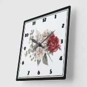 Red Gray & Cream Boho Blume Bouquet Quadratische Wanduhr (Winkel)