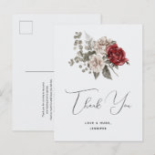 Red Gray & Cream Boho Blume Bouquet Vielen Dank Postkarte (Vorne/Hinten)