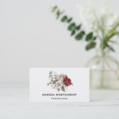 Red Gray & Cream Boho Blume Bouquet Visitenkarte (Stehend Vorderseite)