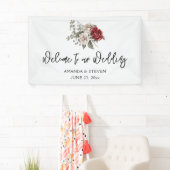 Red Gray & Cream Boho Blume Bouquet Wedding Banner (Insitu)