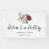Red Gray & Cream Boho Blume Bouquet Wedding Banner (Horizontal)