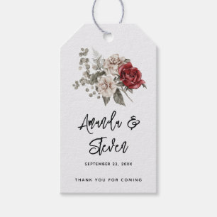 Red Gray & Cream Boho Blume Bouquet Wedding Geschenkanhänger