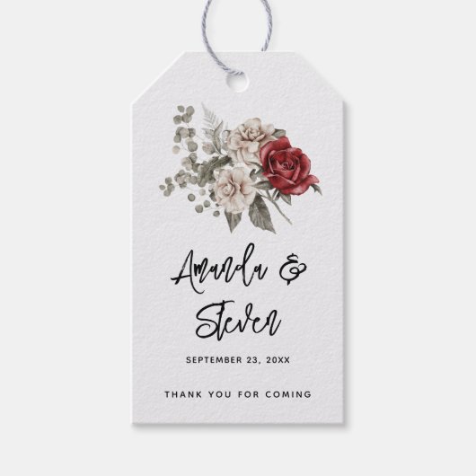 Red Gray & Cream Boho Blume Bouquet Wedding Geschenkanhänger (Vorderseite)