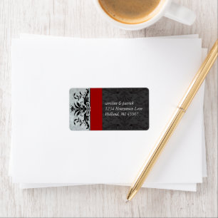 Red Gray Damask Address Labels - Adressaufkleber
