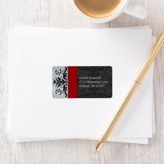 Red Gray Damask Address Labels - Adressaufkleber (Insitu)
