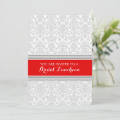 Red Gray Damask Bridal Lunch Einladungskarten (Stehend Vorderseite)