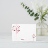 Red & Gray Dandelion Blume Liebe Hearts Wedding Platzkarte (Stehend Vorderseite)
