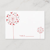 Red & Gray Dandelion Blume Liebe Hearts Wedding Platzkarte (Vorderseite)