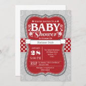 Red Gray Floral Blume Kinderdusche Einladung (Vorne/Hinten)