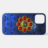 RED GRAY GEMSTONE MON Bright Blue Damask Case-Mate iPhone Hülle (Rückseite (Horizontal))