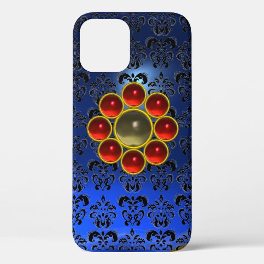 RED GRAY GEMSTONE MON Bright Blue Damask Case-Mate iPhone Hülle (Rückseite)