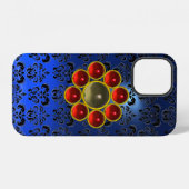 RED GRAY GEMSTONE MON Bright Blue Damask iPhone Hülle (Rückseite (Horizontal))