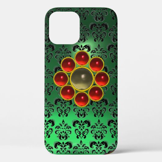 RED GRAY GEMSTONE MON Jade Green Black Damask Case-Mate iPhone Hülle (Rückseite)