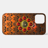 RED GRAY GEMSTONE MON Orange Black Damask Case-Mate iPhone Hülle (Rückseite (Horizontal))