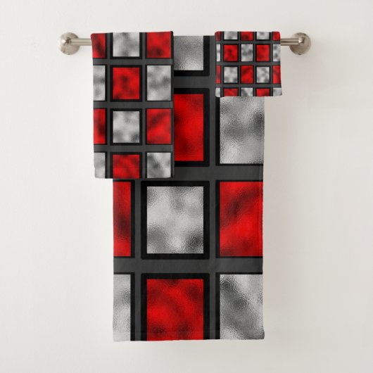 Red Gray Glass gepolstert Badhandtuch Set (Insitu)