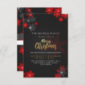 Red Gray Glitzer Glitzern Frohe Weihnachten Custom Einladung (Vorne/Hinten)