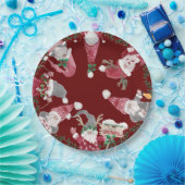 Red Gray Gnomes Christmas Watercolor Leaf Foliage Pappteller (Party)