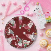 Red Gray Gnomes Christmas Watercolor Leaf Foliage Pappteller (Party)