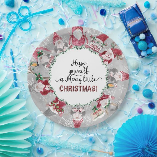 Red Gray Gnomes Weihnachtsschneeflocken Leaf Folia Pappteller (Party)