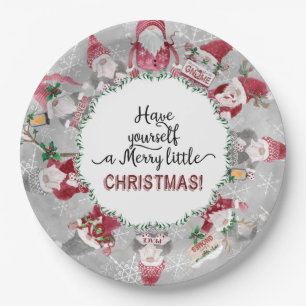 Red Gray Gnomes Weihnachtsschneeflocken Leaf Folia Pappteller