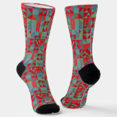 Red, gray, green geometric pattern. socken (Gewinkelt)
