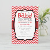Red Gray Herringbone Baby Shower Einladungen (Stehend Vorderseite)