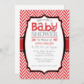 Red Gray Herringbone Baby Shower Einladungen (Vorne/Hinten)