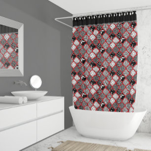 Red Gray Hollywood Regency Marokkanisches Tierbild Duschvorhang