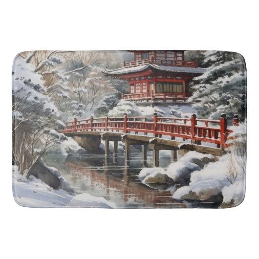 Red Gray Japanisch Pagoda Soribashi Winter Badematte (Vorderseite)