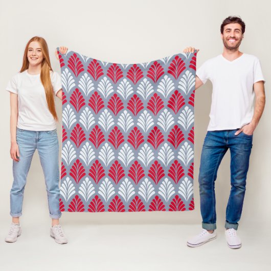 Red Gray Leaf Wing-like Feather Geometric Pattern Fleecedecke (Beispiel)