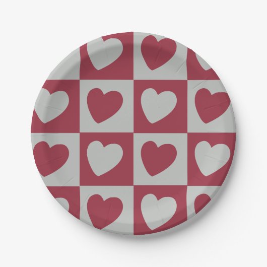 Red Gray Liebe Hearts Party Pappteller (Vorderseite)