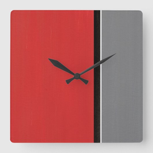 Red Gray Modern Quadratische Wanduhr (Vorderseite)