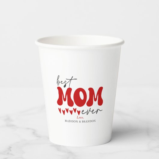 Red Gray Niedlich Best Mama jemals Pappbecher (Rückseite)