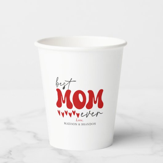 Red Gray Niedlich Best Mama jemals Pappbecher (Vorderseite)