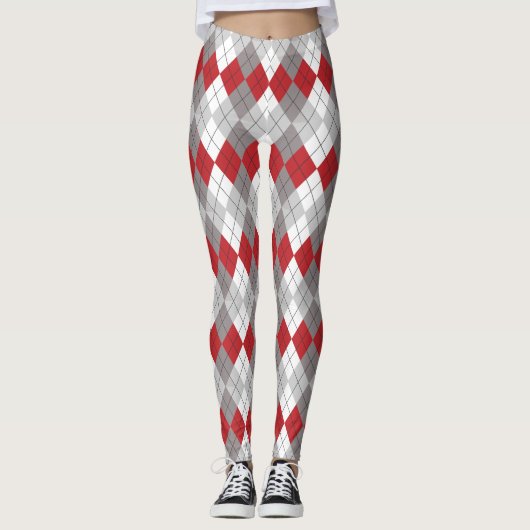 Red Gray Raute Pattern Leggings (Vorderseite)