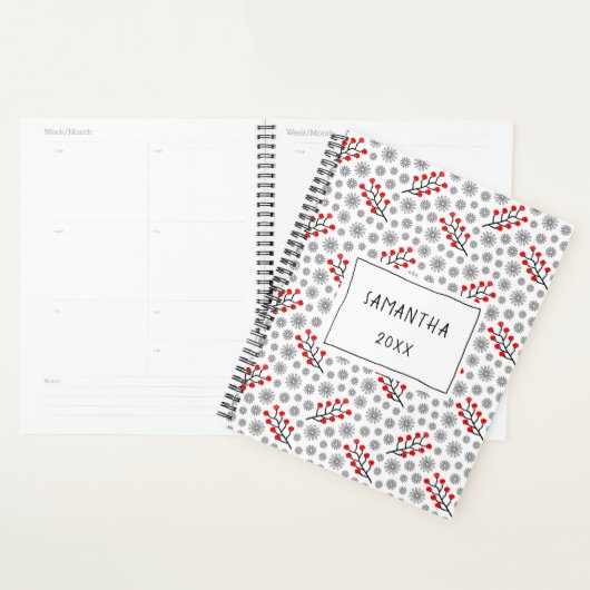 Red Gray Scandinavian Floral Pattern Planner Planer (Anzeige)