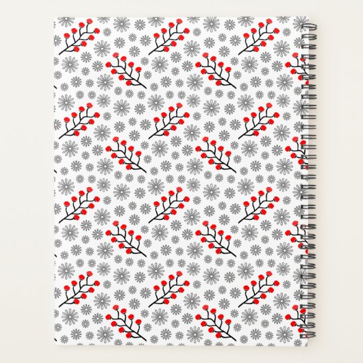 Red Gray Scandinavian Floral Pattern Planner Planer (Rückseite)