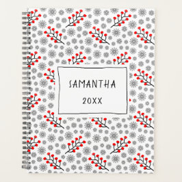 Red Gray Scandinavian Floral Pattern Planner Planer