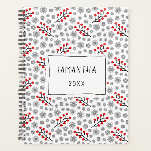 Red Gray Scandinavian Floral Pattern Planner Planer (Vorderseite)