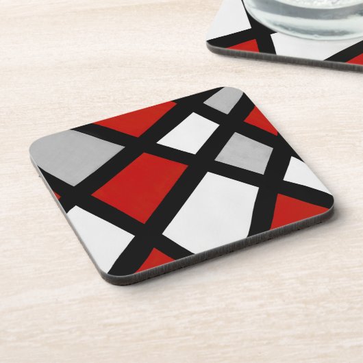 Red Gray Schwarz-weiß Geometric Getränkeuntersetzer (Linke Seite)