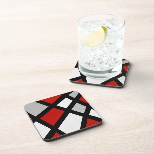 Red Gray Schwarz-weiß Geometric Getränkeuntersetzer (Rechte Seite)