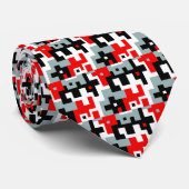 Red Gray Schwarz-weiß Geometric Necktie Krawatte (Gerollt)