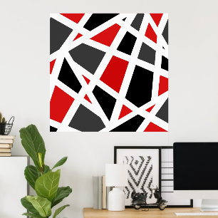 Red Gray Schwarz-weiß Geometric Poster