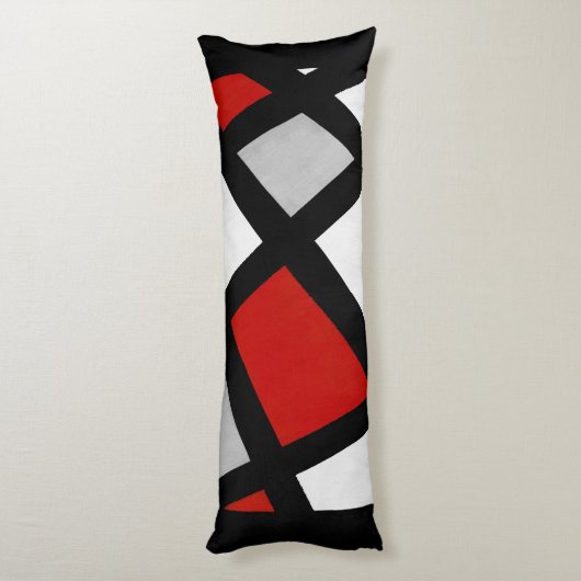 Red Gray Schwarz-weiß Geometric Seitenschläferkissen (Rückseite (Vertikal))