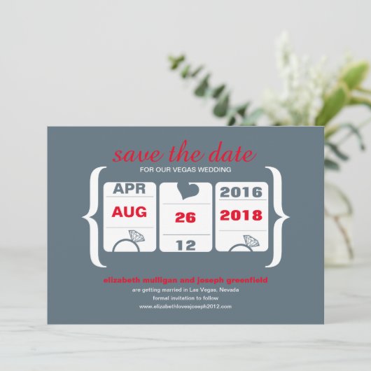 Red Gray Slot Machine Save the Date - Hochzeit (Stehend Vorderseite)